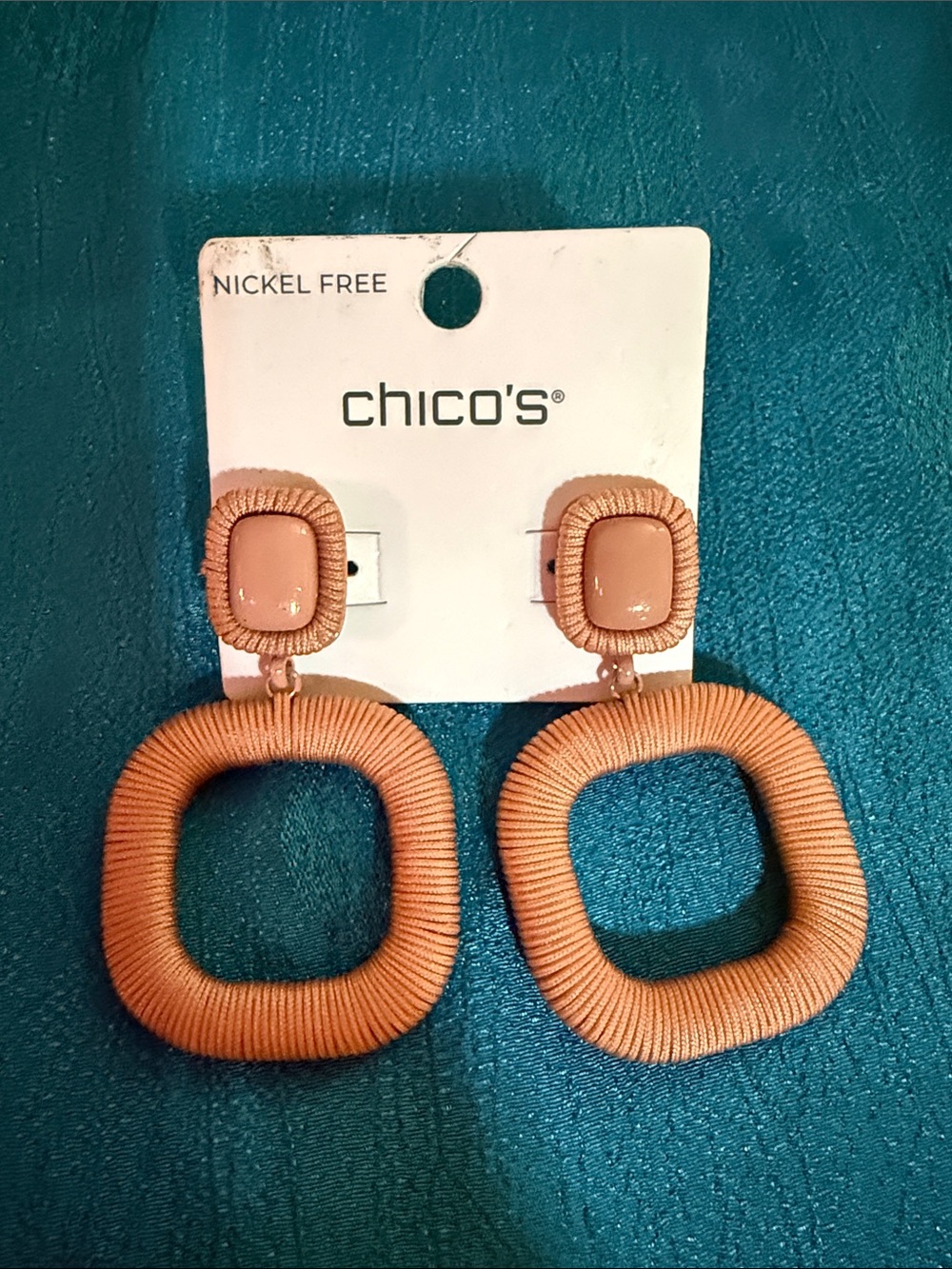 Chico's Coral-Peach Square Drop Earrings
